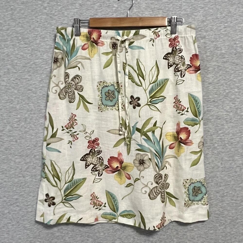 Hot Cotton Skirt Womens Large White Linen Floral Butterfly Print Made USA Boho